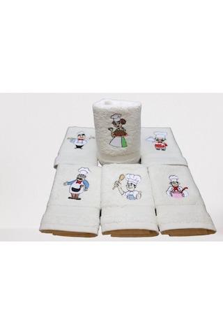 30x30 Cm 6 Ad. Aşçı Desen Nakışlı Kutulu Peçete Mutfak Havlu Seti