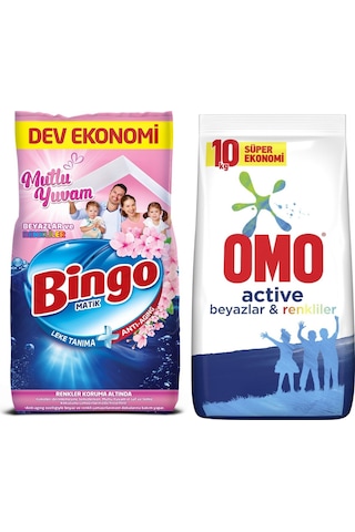 Bingo Matik 10 KG + Omo Matik Renkliler ve Beyazlar için 10 KG Bingo Matik 10 KG + Omo Matik Renkliler ve Beyazlar için 10 KG