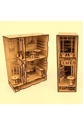 Café Book Nook Ahşap Maket Seti Dıy Miniatür Paris Kafe Peri Led'li Kitaplık Dekoru