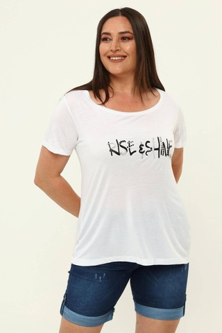 Hanezza İşlemeli T-shirt Beyaz - 4034976 Beyaz
