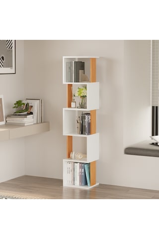 Milan Modern Kitaplık Çok Amaçlı Dekoratif Raf Salon Kitaplığı Ofis Çalışma Odası Raf Dolap Atlantik Çam - Beyaz
