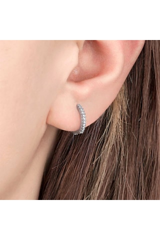 Beyaz Taşlı Halka Gümüş Kadın Küpe