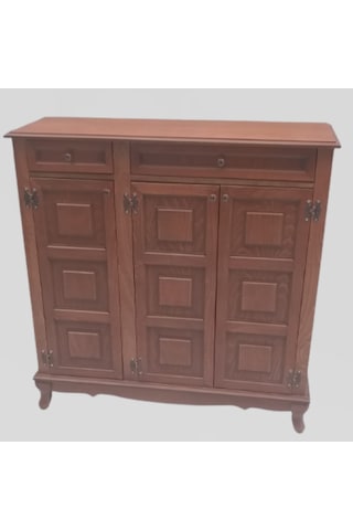 Bengi Ayakkabılık Kareli Çok Amaç Model Parlak Ceviz 3 Kapaklı