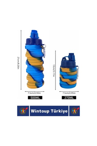 Wintoup Premium Portatif Bpa Free Şık Kamp Spor Seyahat Silikon Katlanabilir Suluk 500 Ml Çok Renkli