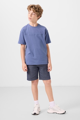 Koyu Mavi-kot Lacivert Pamuklu Oversize Fit Dokuma Hafif Esnek Chino Erkek Çocuk Şort Takım - 11279 Koyu Mavi