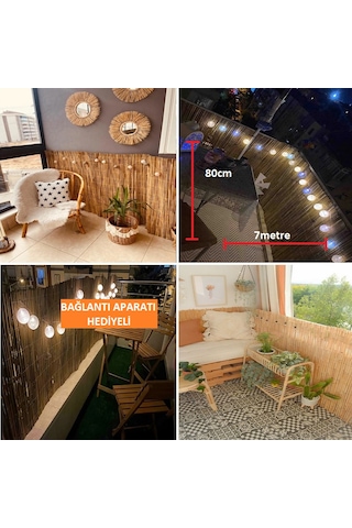 80 Cm X 7 Metre Doğal Hasır Kamış Bambu Çit Bahçe Çiti Balkon Çiti Dekorasyon Gölgelik Rulo Çit