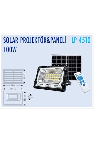 Lampist 100w Solar Led Projektör Güneş Enerjili Uzaktan Kumandalı Su Geçirmez Dış Mekan Sokak Ve Bahçe Aydınlatması