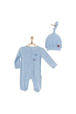 Andywawa Erkek Bebek Mavi  Kadife Tulum Takımı Romper AC22313Rep Mavi