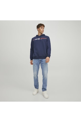 Jack & Jones Kapüşonlu Logo Baskılı Sweatshirt- Frederik 12219814 Navy Blazer Lacivert
