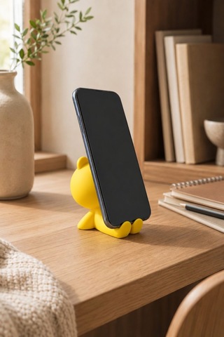 Ayıcık Figürlü Sarı Telefon Tutucu Stand Masaüstü Dekoratif Telefon Desteği Sevimli