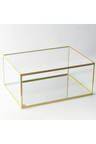 Büyük Cam Kutu Pirinç & Gold 30x20x15cm