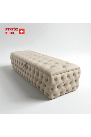Smarto Relax Swiss Style Saas-fee Sandıklı Baby Face Puf, Kapitoneli Sandıklı, 100x45x45 Cm, Babyface Kaplama Dekoratif Puf Bej