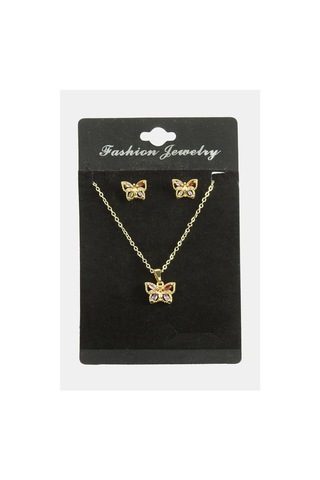Kelebek Zirkon Taşlı Set Kolye Çok Renkli 88137622