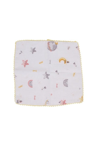 Unisex Sarı Biyeli Kırmızı Yıldız Desenli 28x28 6'lı Müslin Ağız Mendili Çok Renkli