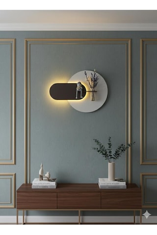 Karanfil Ahşap Pilli Ledli İskandinav Tarzı Salon Duvar Rafı Modern Çiçeklik 50 X 75 Cm Çok Renkli