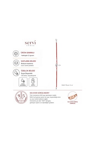Servi 925 Ayar Gümüş Zirkon Taşlı Kırmızı İpli Baklava Figürlü Şans Bilekliği-414