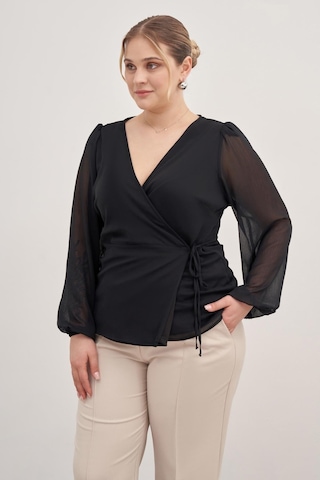 Astarlı Bağlama Detaylı Şifon Bluz-1760 Siyah