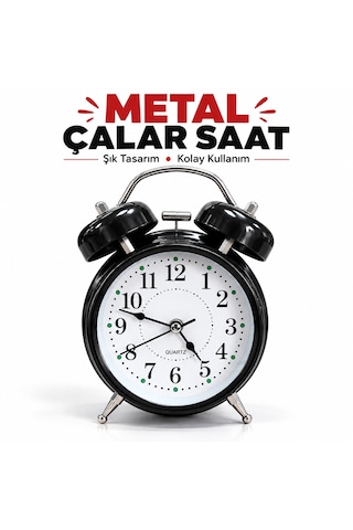 Metal Çalar Saat 12x17 Cm Yüksek Sesli Alarm, Şık Ve Dayanıklı Tasarım Siyah