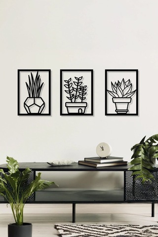 3 Parça Vazoda Çiçekler Temalı Lazer Kesim Mdf Tablo Seti - Model 2 - Ersylazermdl2