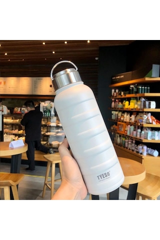 Paslanmaz Çelik Termos Su Şişesi 360ml Vakumlu Kapak Beyaz İthal Ürün Beyaz