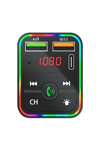 Pdf2 Ortam Işığı İle Hızlı Şarj Cihazı Fm Verici Bluetooth Eller Serbest Arama Mp3 Çalar