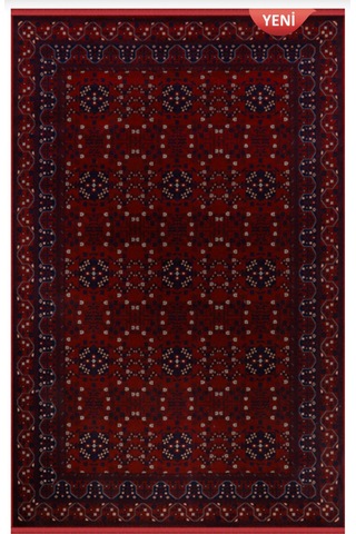 Premium Akrilik Bambu Halı Kırmızı Geleneksel Desenli Salon Halısı 8mm Dokuma Taban Yumuşak Bordo