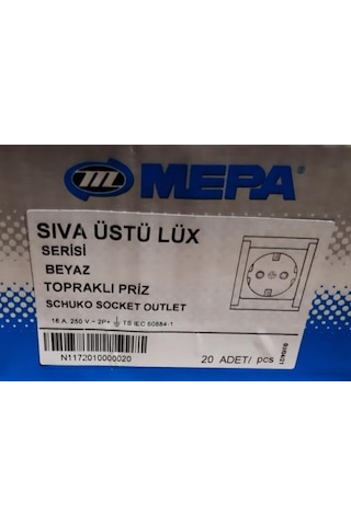 20  Adet Sıva Üstü Topraklı Priz