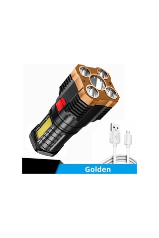 Gümüş Cob Yan Işıkları İle 5 Led El Feneri, Usb Şarj Edilebilir El Feneri 4 Mod Meşale Açık Kamp Balıkçılık İçin Taşınabilir Çalışma Işığı Gümüş