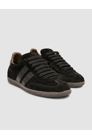 Hakiki Süet Deri Siyah Kadın Sneaker Ayakkabı Siyah