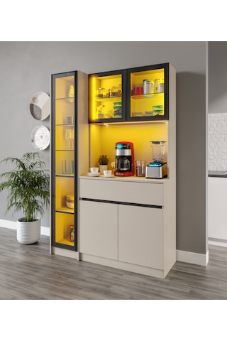Lora Kum Beji Midi Sol Vitrinli Komple Mdf Led Aydınlatmalı Kahve Köşesi