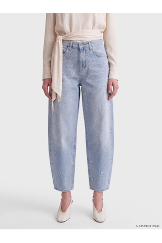 Lcw Jeans İndigo Balloon Fit Taşlı Kadın Jean Pantolon