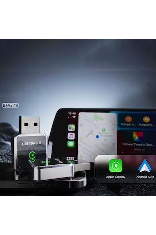 Lenyes Lcp06 Android Auto Destekli Carplay Usb Bluetooth 5.3 Wireless Transmitter Adaptör Siyah