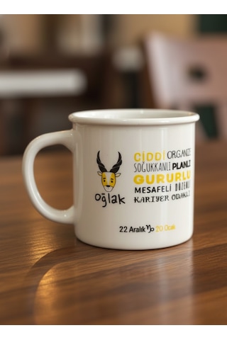 Oğlak Burcu Porselen Kupa Bardak 250cc Beyaz