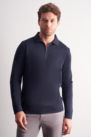 İmza Lacivert Uzun Kol Fermuarlı Yaka Cepsiz Slim Fit Triko 1012255150 Lacivert
