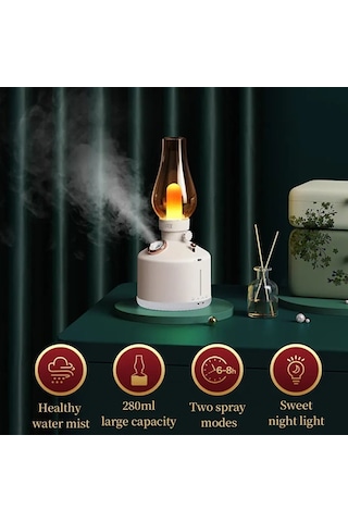Nostaljik Gaz Lambası Tasarımlı Ultrasonik Difüzör Aromaterapi Nemlendirici Hava Nemlendirici