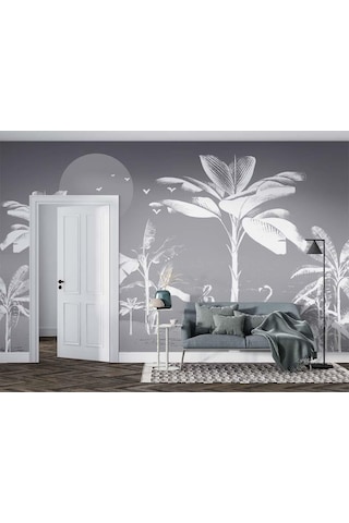 Beyaz Tropikal Ağaçlar Duvar Kağıdı