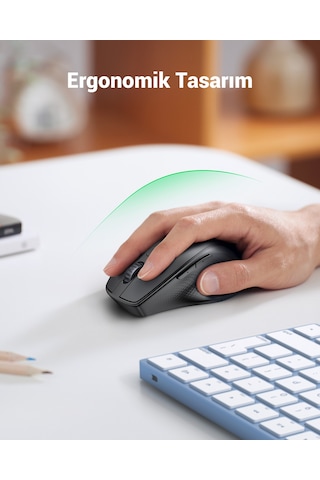 Ugreen Ergonomik Sessiz Çift Modlu Bluetooth & Wireless Kablosuz Mouse, Siyah, 90395 -