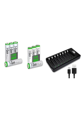 I-Gen G879 8'li Pil Şarj Aleti + 4 Adet AA 2700 mAh + 4 Adet AAA 900 mAh Şarjlı Kalem Pilli Set 1.2V Ni-MH
