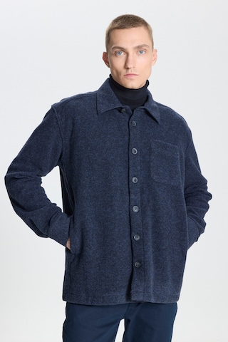 AC&Co / Altınyıldız Classics Erkek Lacivert Oversize Geniş Kesim Klasik Yaka Yünlü Kırçıl Desenli Flanel Kışlık Gömlek Ceket Lacivert