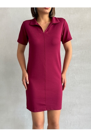 Kadın Polo Yaka Soft Touch Elbise Bordo