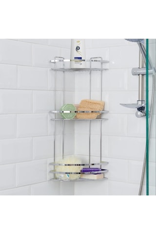 Suntel 3 Katlı Köşe Banyo Köşe Rafı Krom