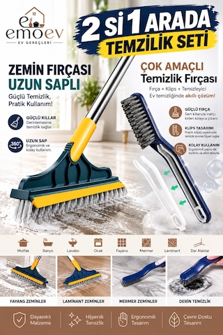 Uzun Saplı Zemin Yer Fırçası + Çok Amaçlı Klipsli Temizlik Fırçası 2 Si 1 Arada Temizlik Seti Uzun Saplı Zemin Yer Fırçası + Çok Amaçlı Klipsli Temizlik Fırçası 2 Si 1 Arada Temizlik Seti