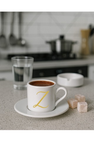 Türk Kahvesi Fincanı Harf, Espresso Fincanı Harf Beyaz - Altın17