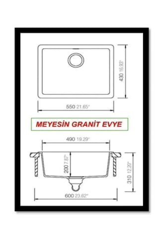 Meyesin ME-43K Tezgah Altı Granit Mutfak Eviyesi Krem 43 x 55 CM