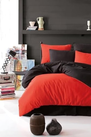 Çarşafı Lastikli Çift Taraflı Çift Kişilik 200x220 -siyah Kırmızı Genel