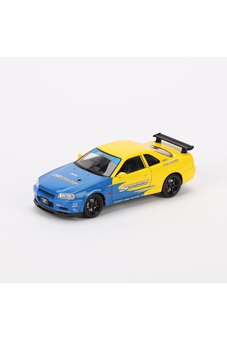1:24 Ölçek Sesli Işıklı 4 Kapısı Kaput Ve Bagajı Açılan Stantlı Model Araç Dekalli Sarı Mavi
