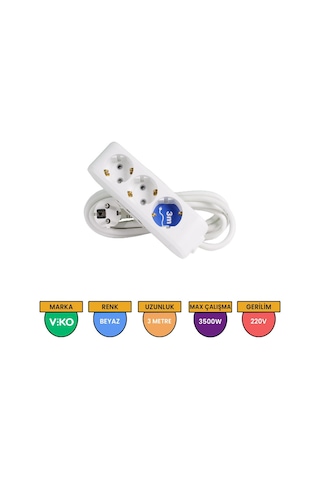 Viko Multi-let 3'lü Grup Priz Topraklı Çocuk Korumalı 3 Metre Beyaz – 90113303