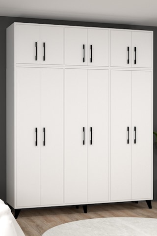 Diva 12 Kapaklı Modern Beyaz Gardırop Xl
