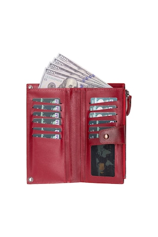 Bloominbag Lozan Strap Crimson Red Gerçek Deri Omuz Askılı Telefon Bölmeli Cüzdan Çanta Kırmızı