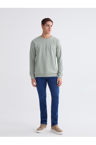 Lcwaıkıkı Basic Yeşil Bisiklet Yaka Erkek Kalın Sweatshirt